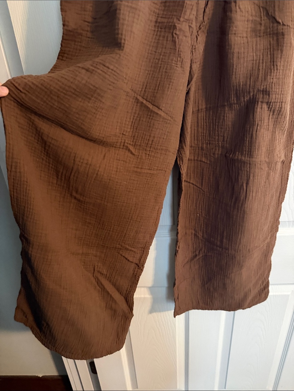 Women's Brown Textured wide leg Cotton Pant - Picture 4 of 6